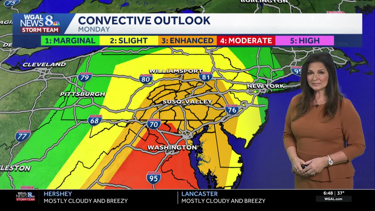 Cloudy, breezy today, impact Monday: strong to severe storms likely ...