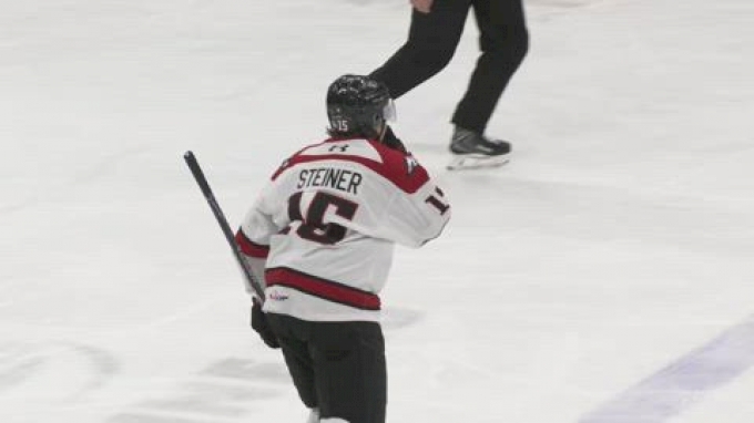 Lars Steiner scores on the rebound to give Huskies the lead