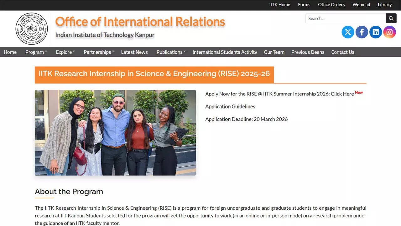 IITK opens RISE 2026 research internship for foreign students ...