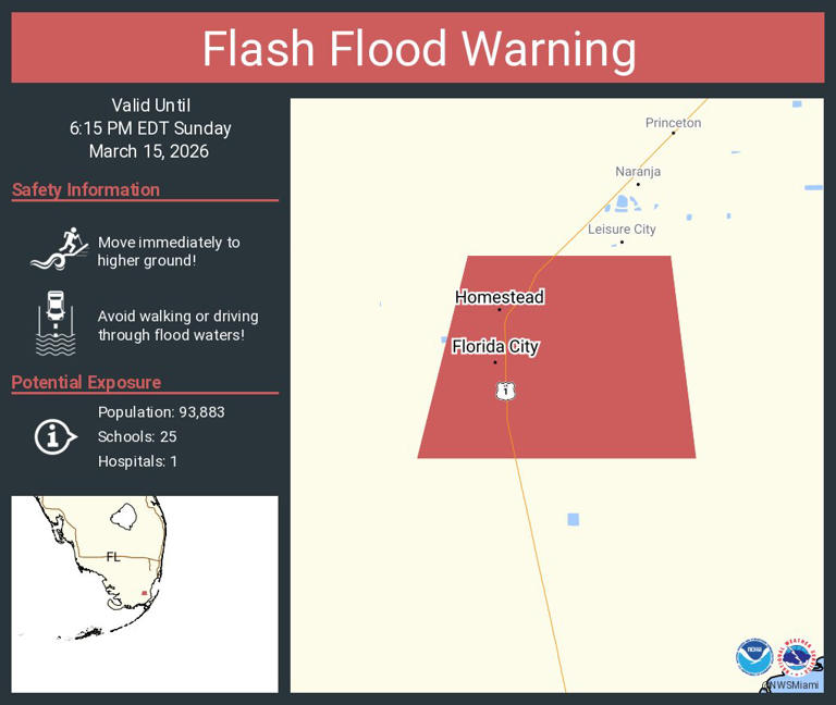 Flash flood warning in effect for parts of Miami-Dade: NWS