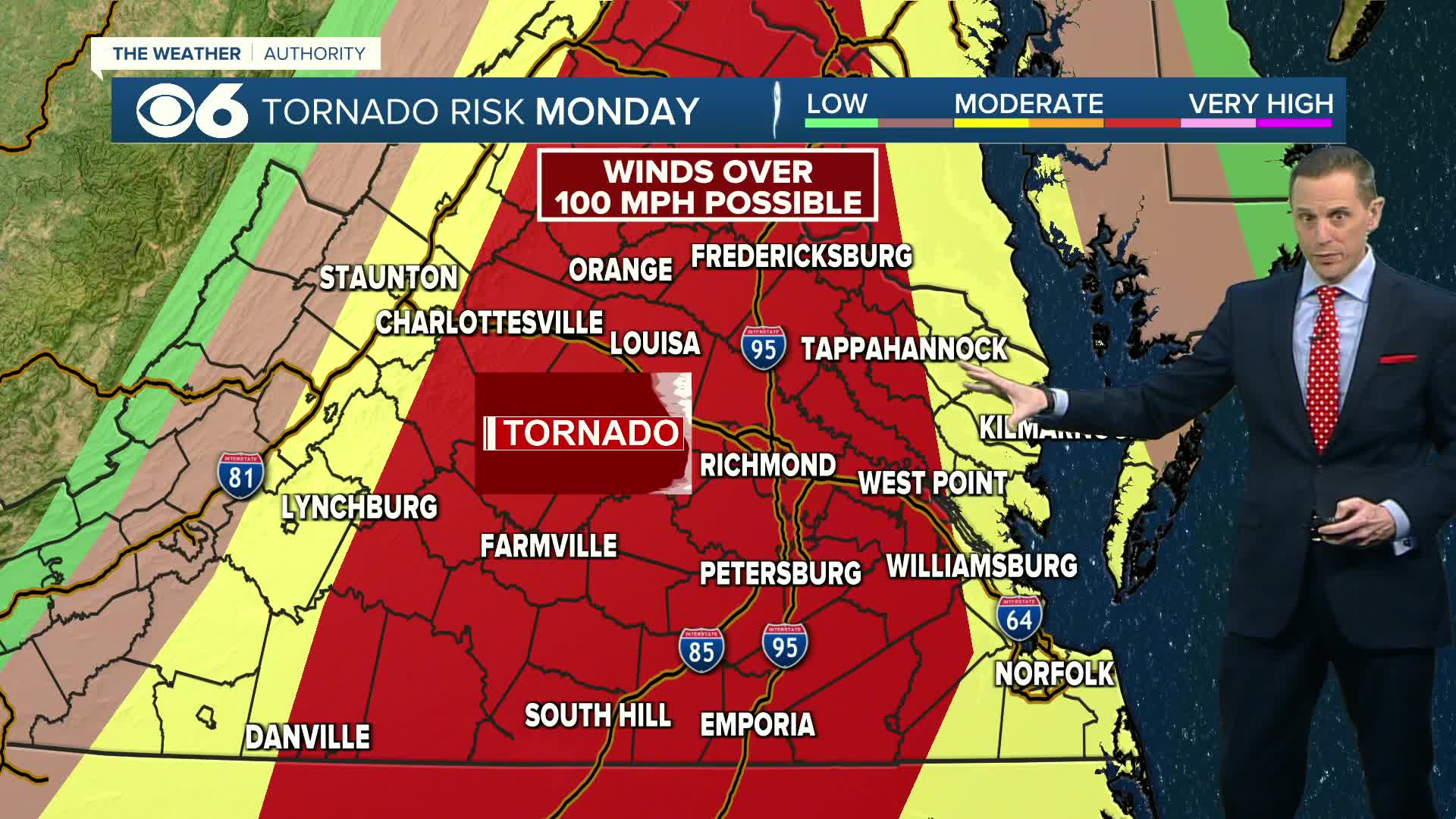 Long-track tornadoes with 100+ mph winds possible Monday in Virginia