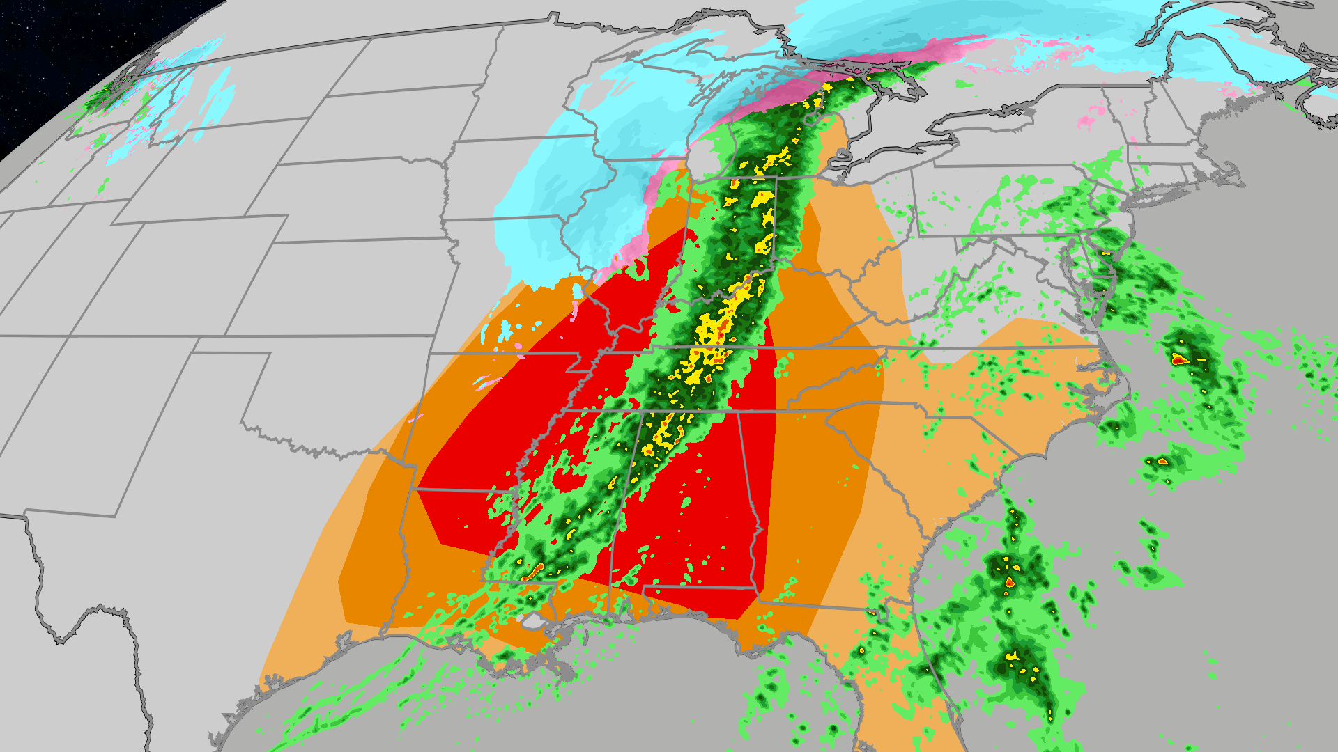 Another severe weather outbreak with widespread damaging winds, tornadoes in Midwest, South, East Sunday and Monday<br><br>
