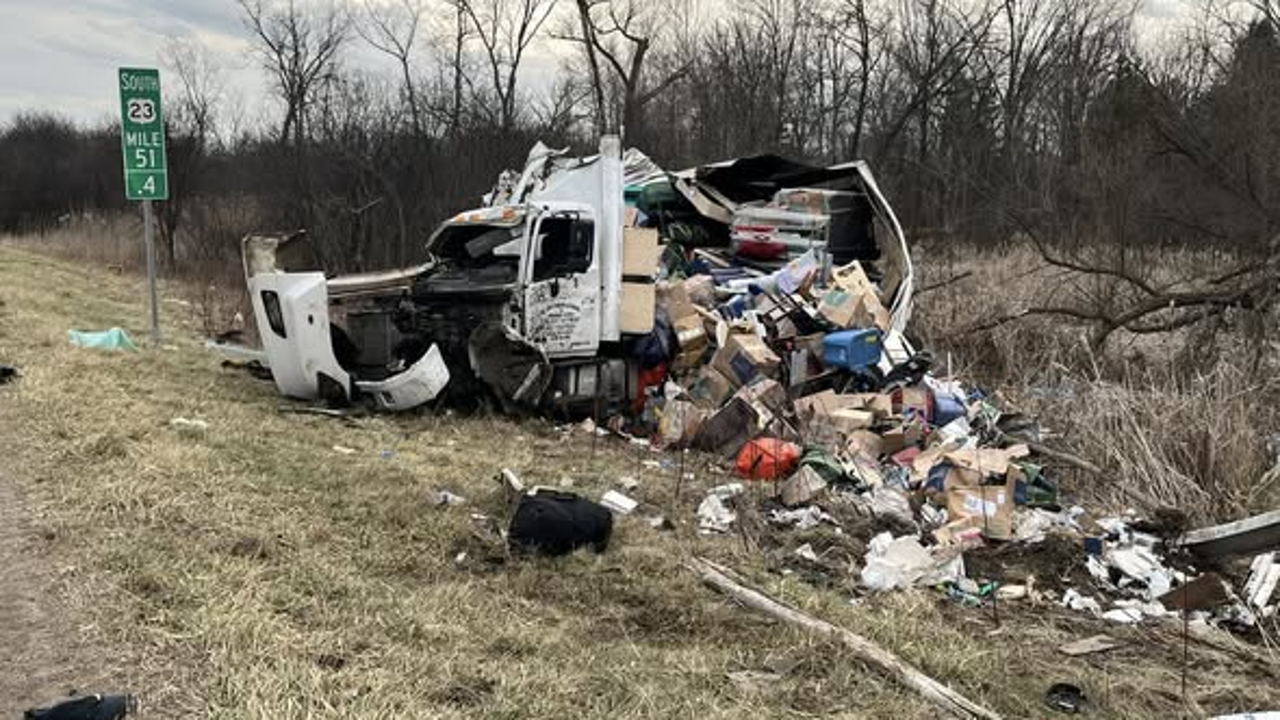 One critical after truck overturns on US 23 in Northfield