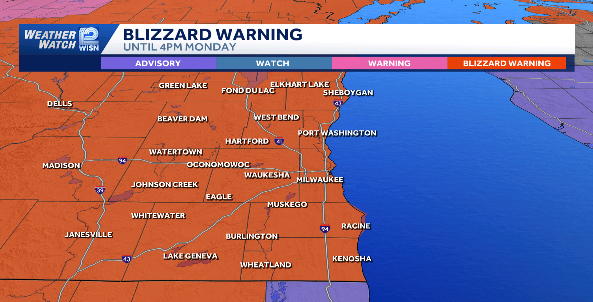 Blizzard warning issued for southeast Wisconsin until 4 p.m. Monday