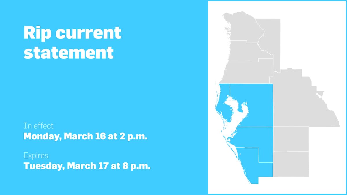 Rip current statement in place for central west Florida for Monday and Tuesday