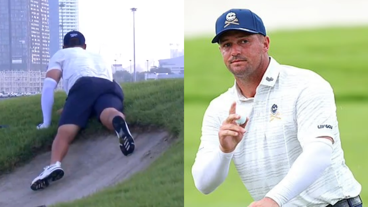 Viral clip shows Bryson DeChambeau slipping into bunker during LIV Golf ...