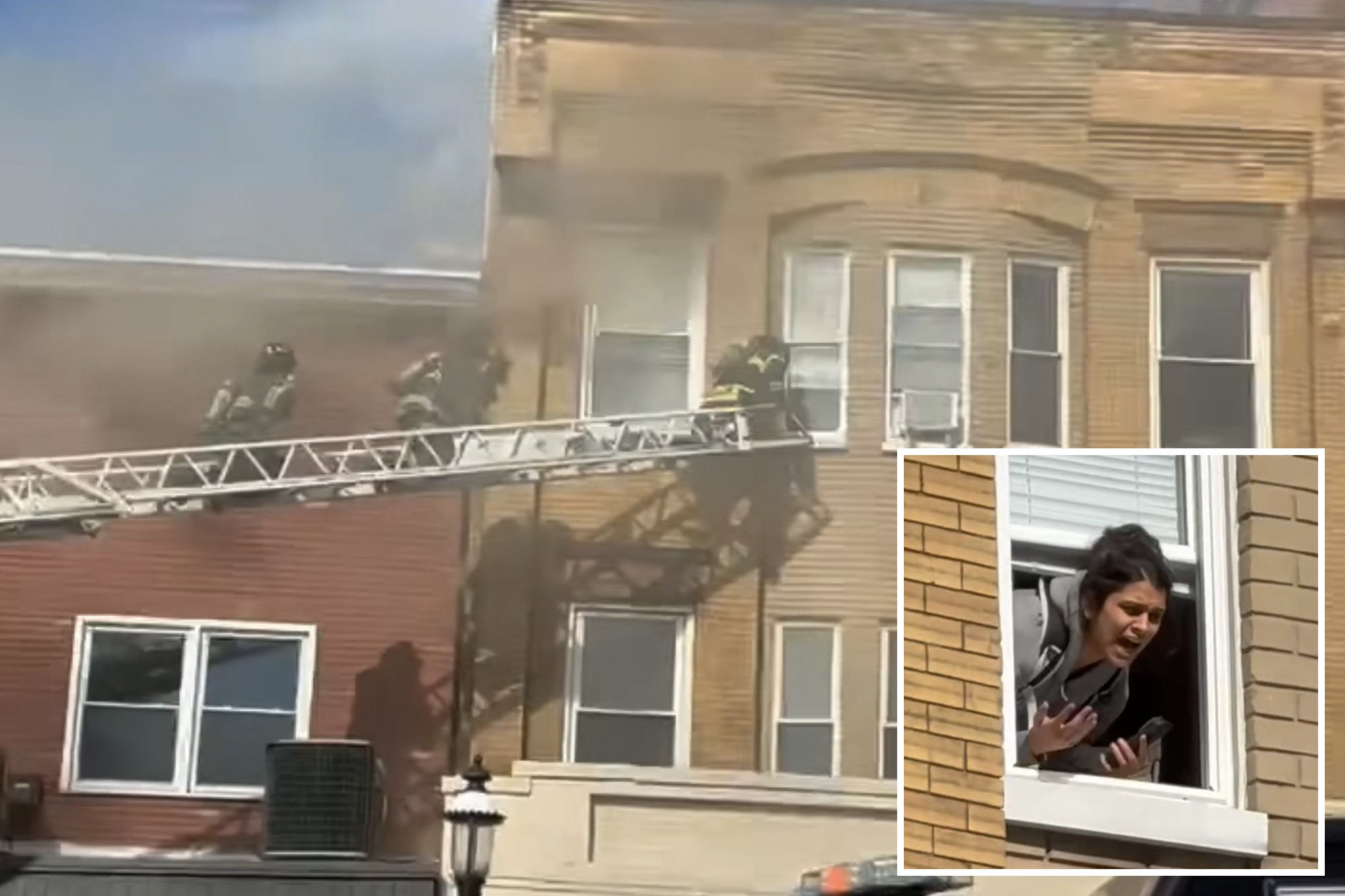 NJ firefighters rescue woman through top floor window of high-rise in ...