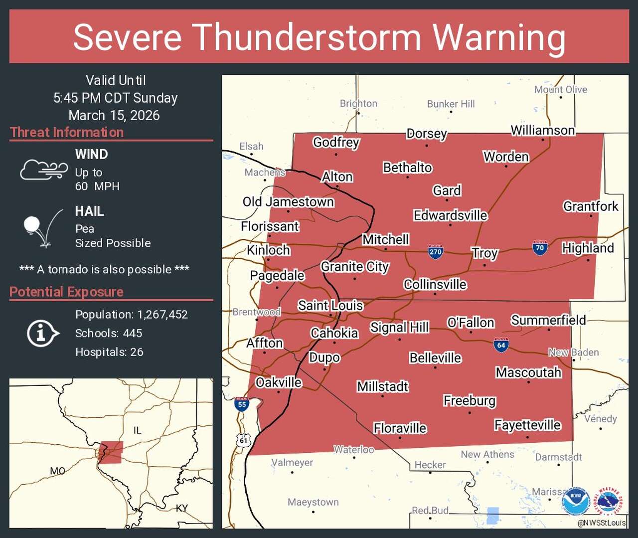 Expired: Tornado warning in effect for St. Louis Metro East through 5:45 p.m.<br><br>