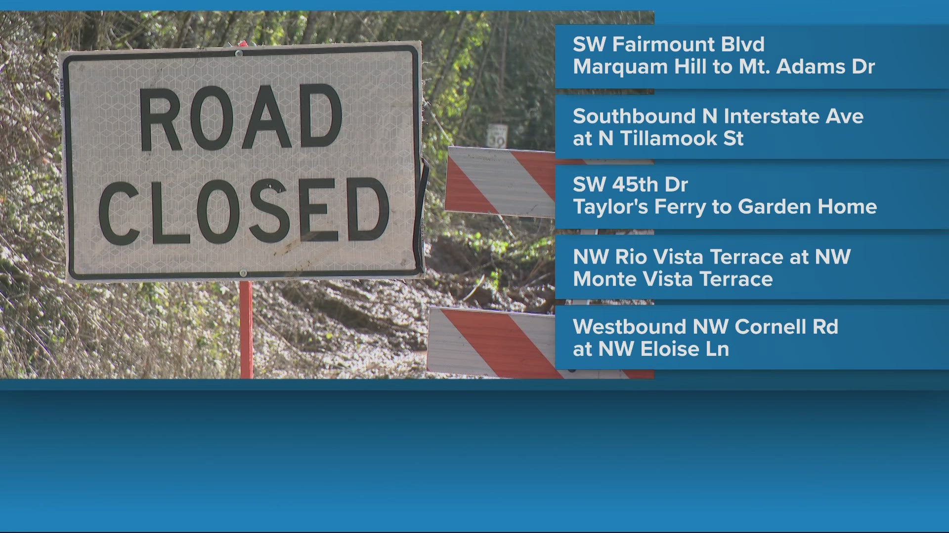 Landslides force road closures in southwest Portland