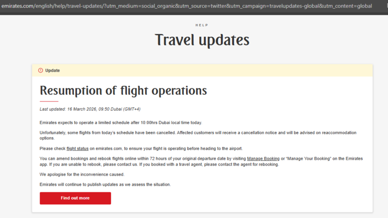 Emirates issues update: Reduced flight schedule likely; some ...