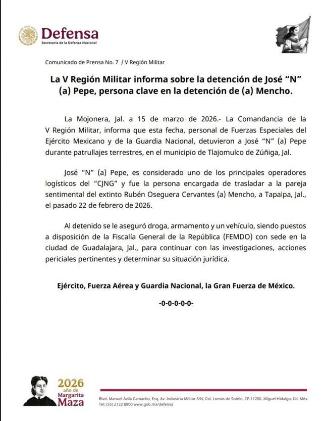 Detienen en Jalisco a “Pepe”, presunto operador logístico del CJNG