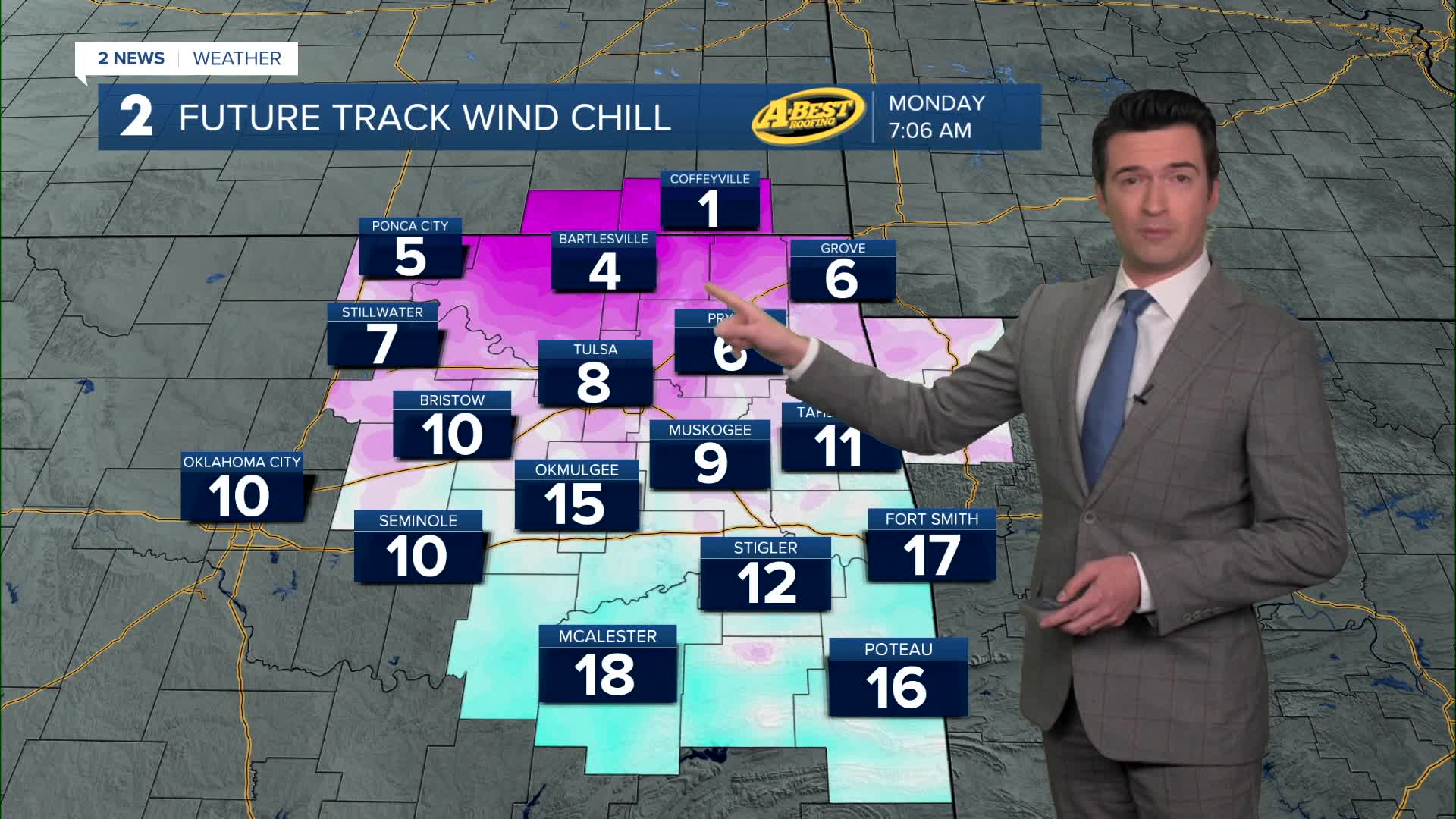 Single digit wind chills Monday morning