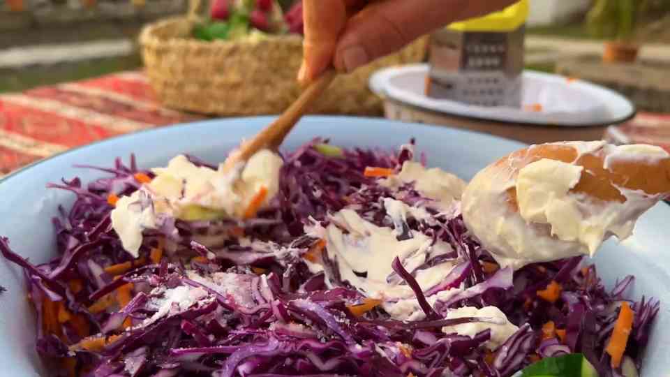 Rustic cooking of meat and pastries in the countryside