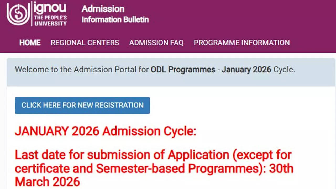 IGNOU extends January 2026 admission deadline for ODL and online ...