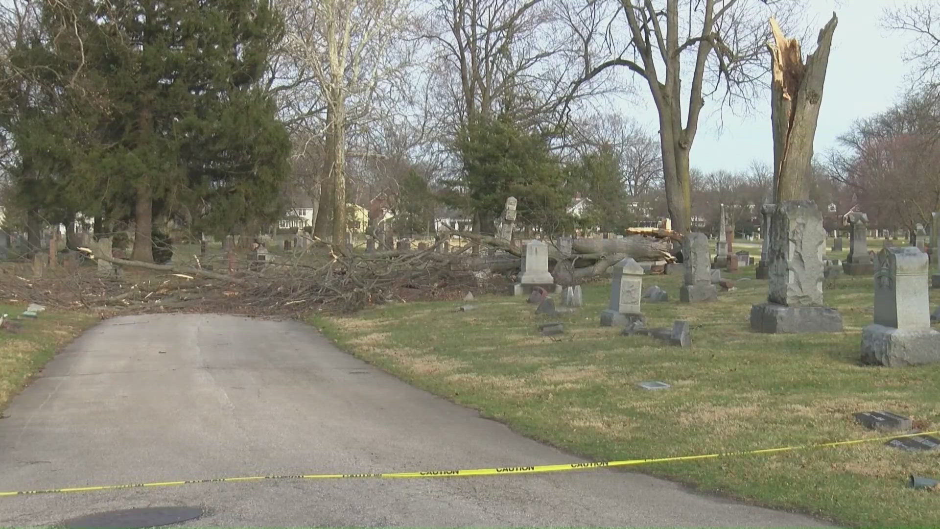 High winds, felled trees damage West Toledo cemetery