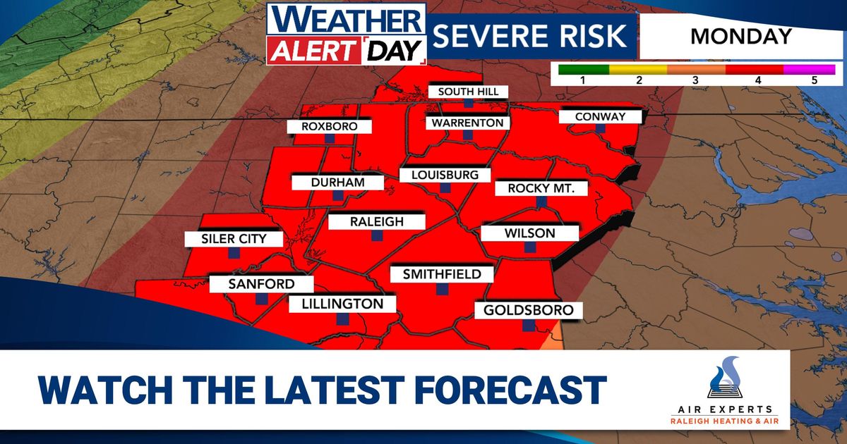 WRAL weather alert day: Wind damage, tornadoes possible with rare level 4 risk for severe storms<br>