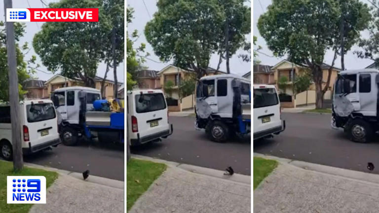 The Nissan construction truck rammed several cars in Lakemba just after 5.30pm before doing a U-turn and taking out another car. 