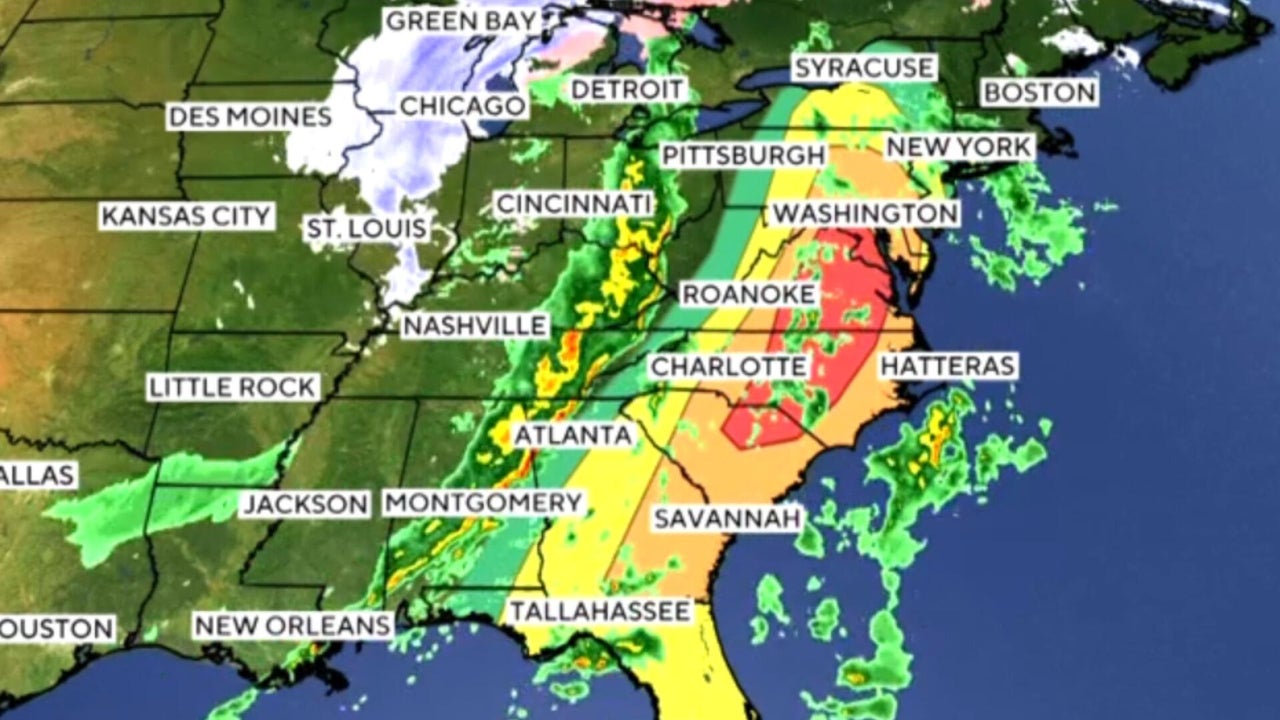 Snow slams parts of the Midwest as the East Coast braces for severe storms