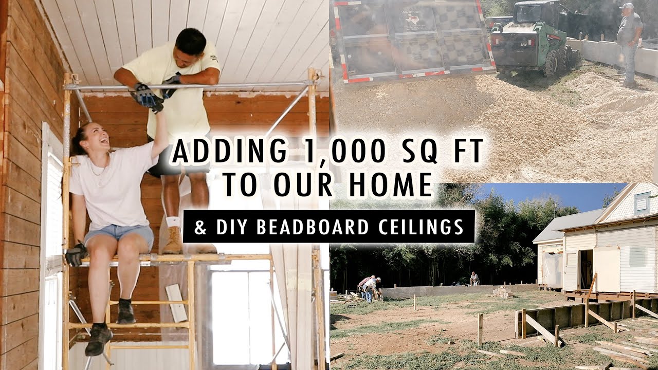 Large home addition begins with beadboard ceiling installation work