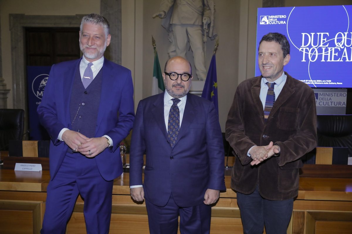 Alessandro Giuli, Gennaro Sangiuliano e Pietrangelo Buttafuoco (Imagoeconomica).