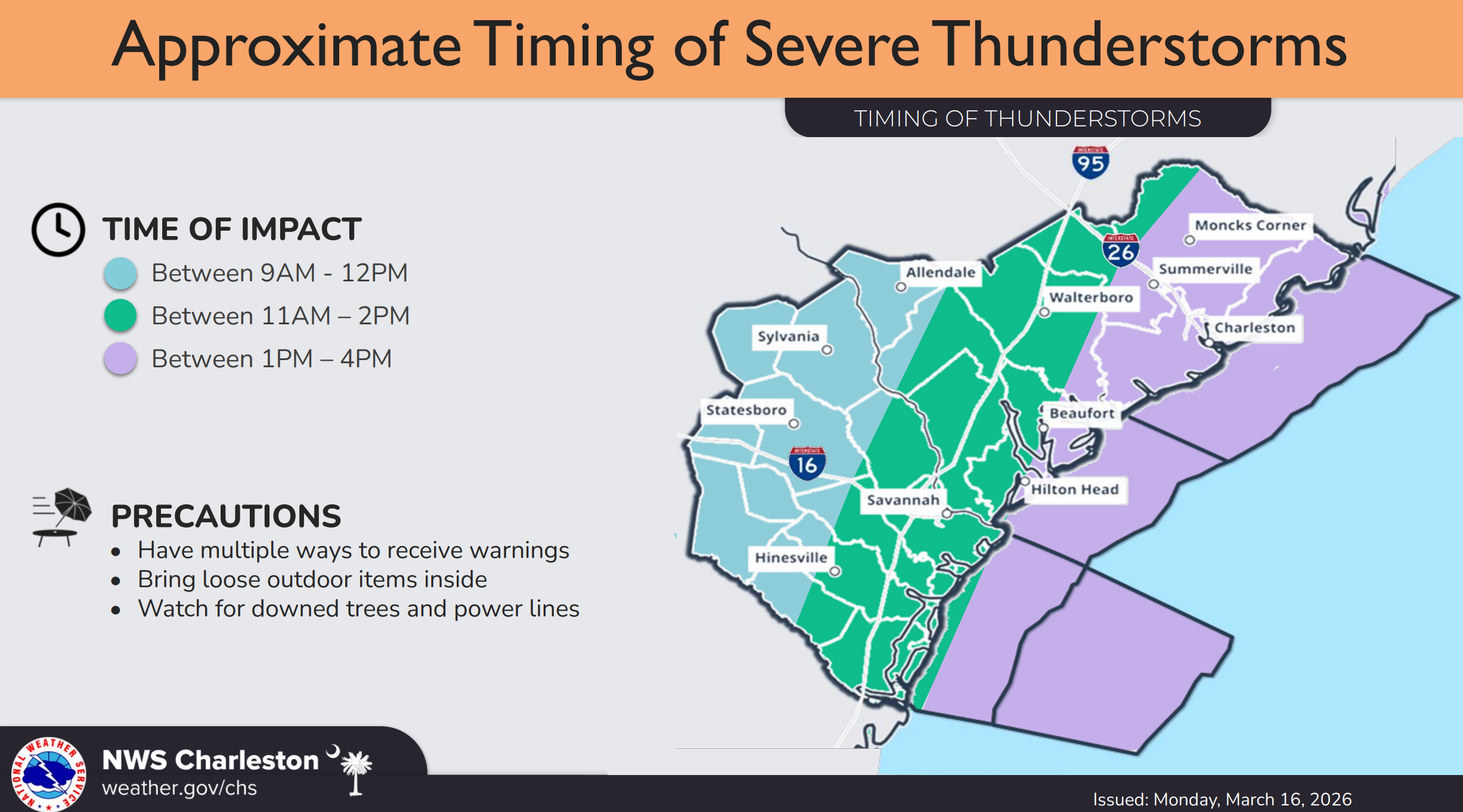 Chatham County under tornado watch until 2 p.m., 75 mph gusts possible