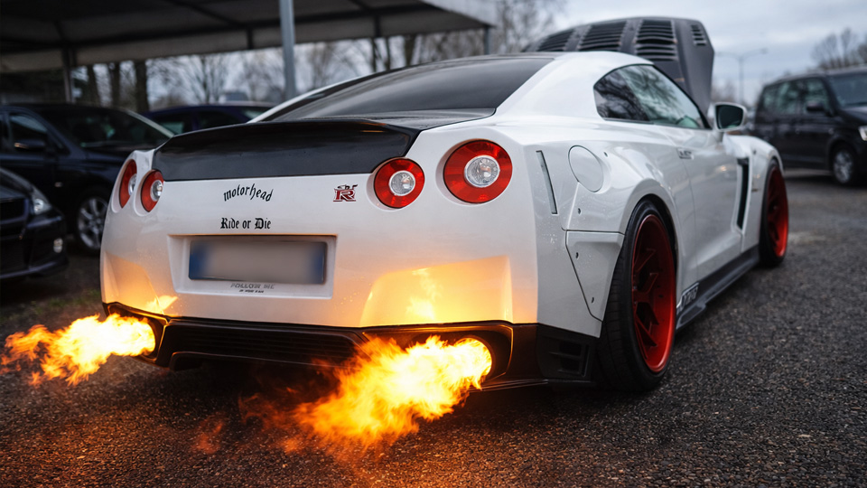 How wild is a flame spitting GT R?