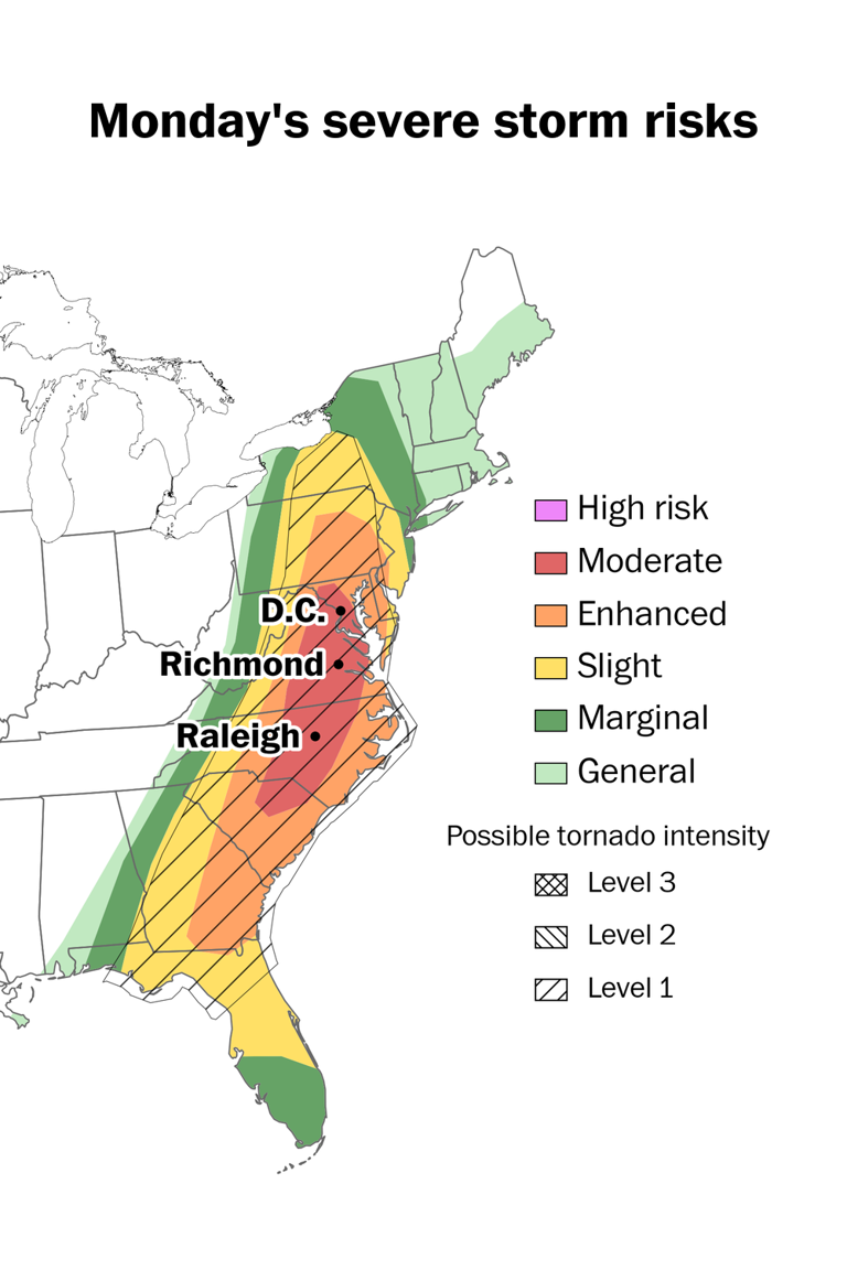 A rare tornado threat covers Mid-Atlantic, including DC area