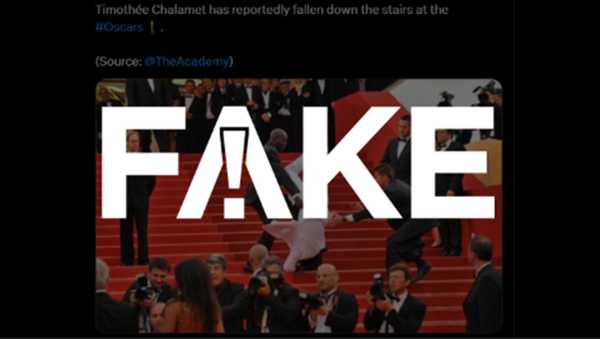 É #FAKE que Timothée Chalamet caiu no tapete vermelho do Oscar; foto ...