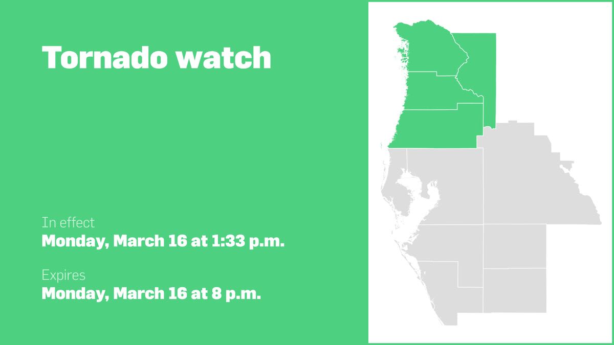Tornado watch issued for central west Florida until Monday evening