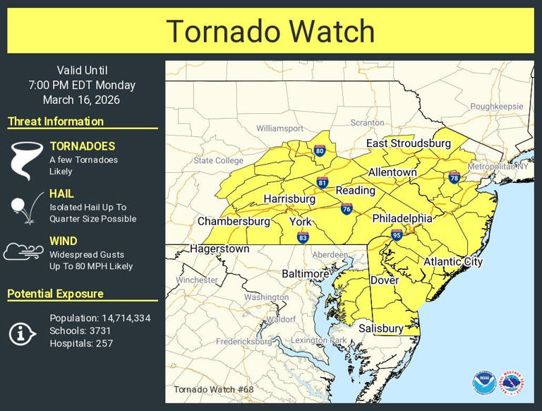 Tornado watch NJ issued as 'megastorm' to hit. Live watches, warnings