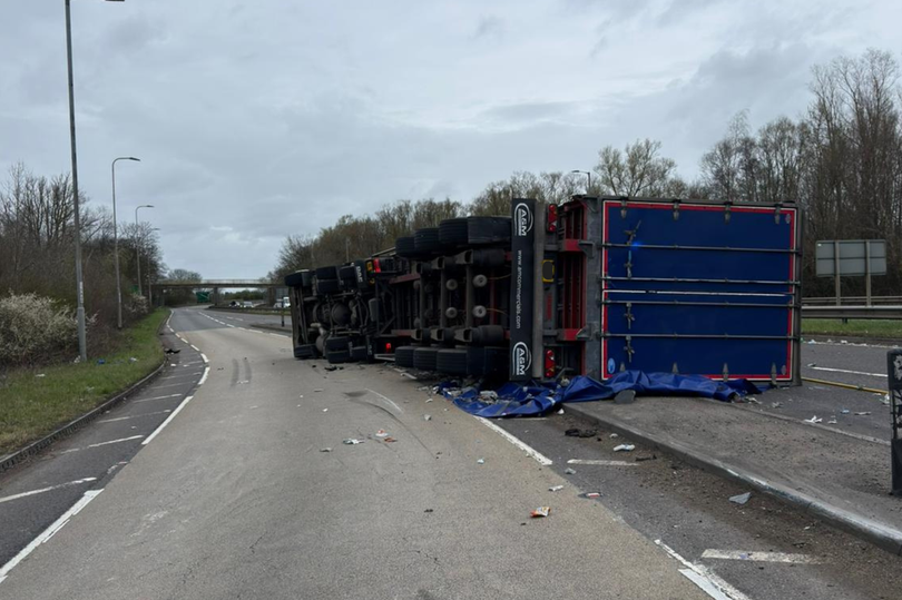 Person taken to hospital after lorry overturns on major Leicestershire road