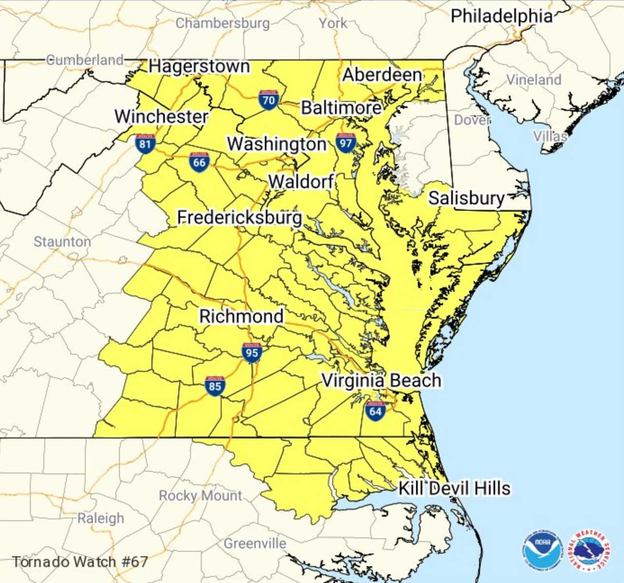 Tornado watch issued across Maryland, DC, Virginia as dangerous storms ...
