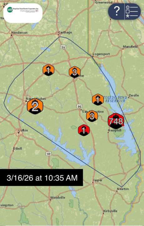 More than 2,000 without power as storms roll through East Texas