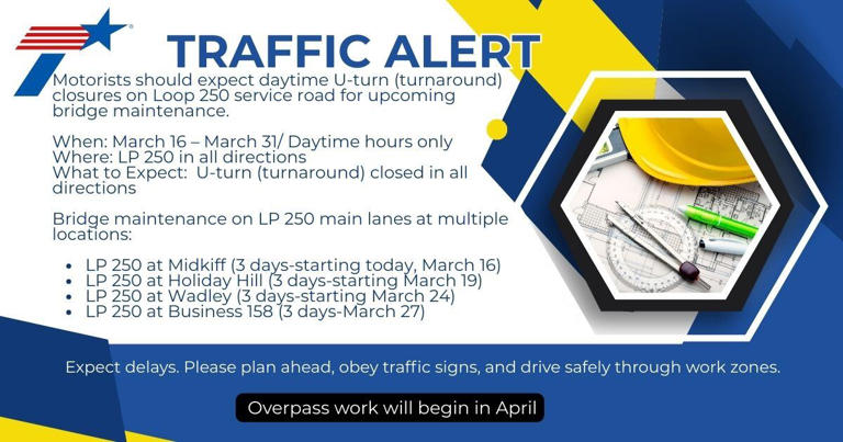 Loop 250 U-turn closures begin for bridge maintenance through March 31