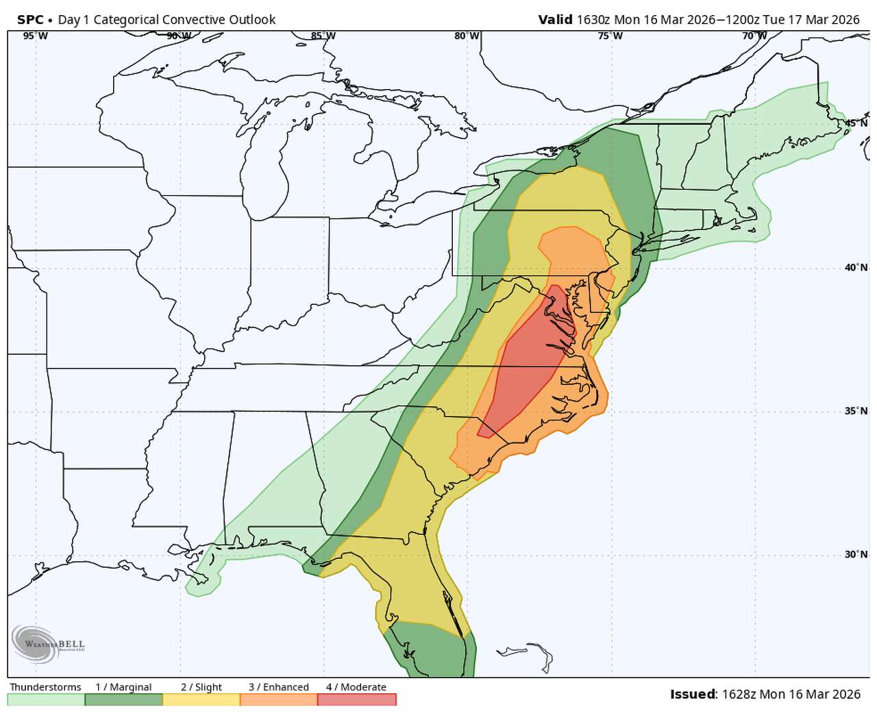 Severe weather affecting millions along East Coast Monday. Here's where ...