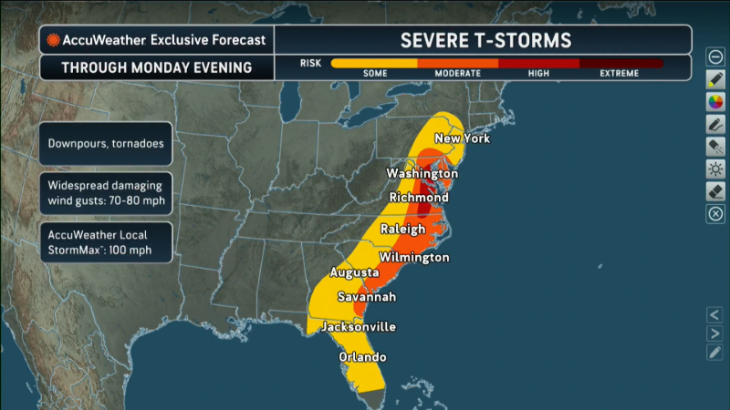 Severe storm threat shifts to a flooding rain threat across the East Coast