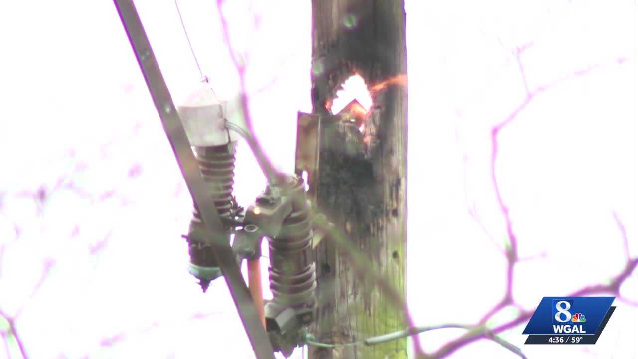 Utility pole catches fire after lightning strike in Lancaster County