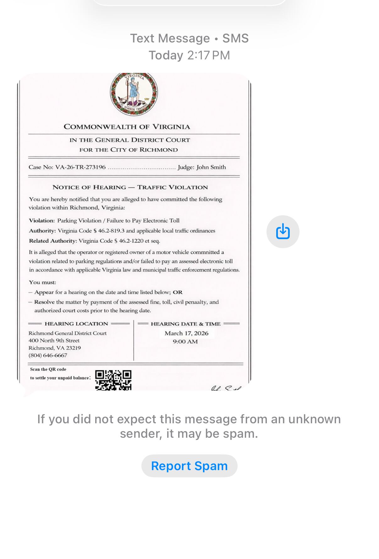 Richmond officials warn of text scam using fake court summons to ...