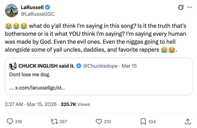 LaRussell responds to backlash for song that calls Hitler, Trump, and ...