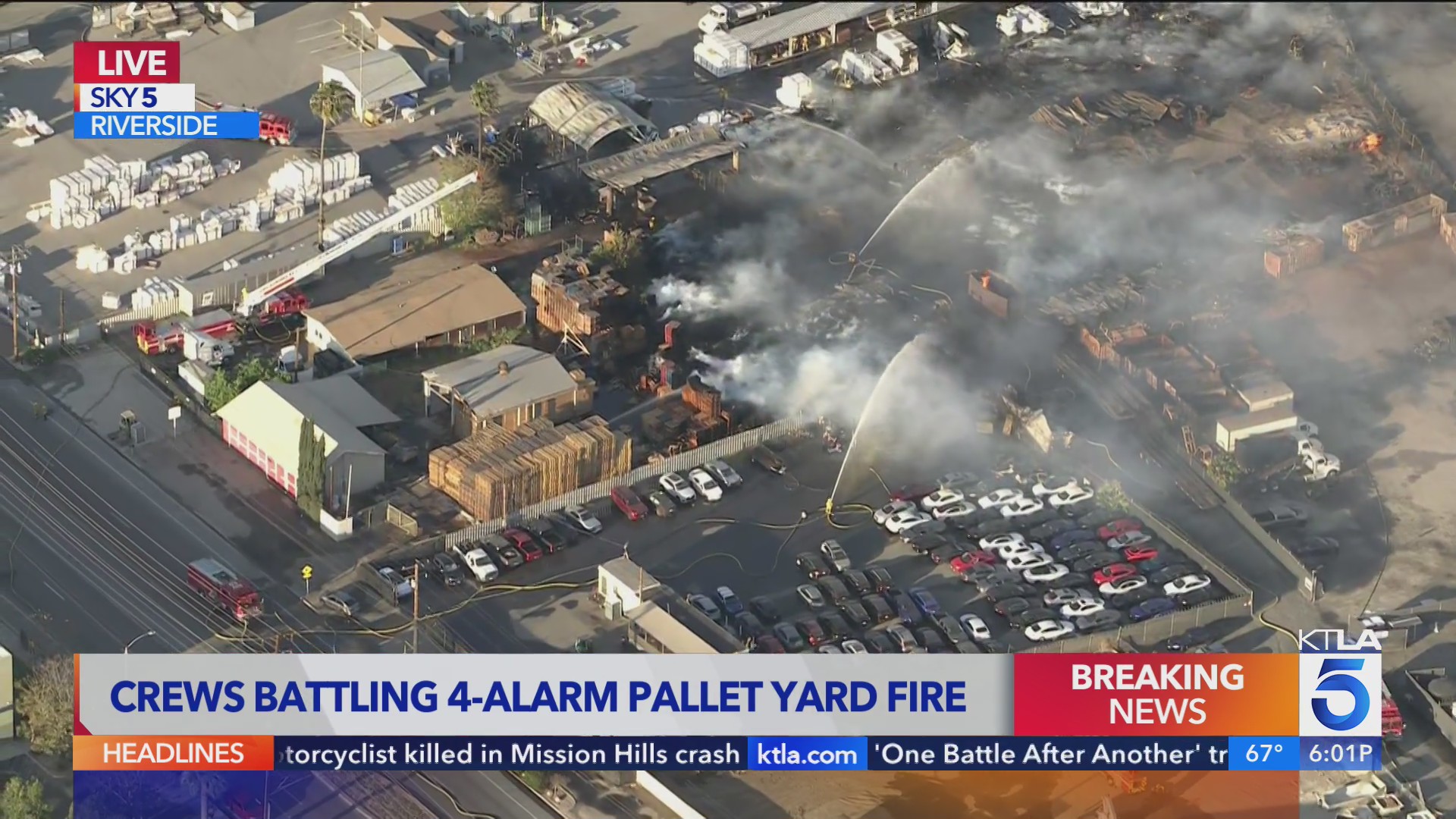 Crews gain upper hand on pallet yard fire in Riveriside