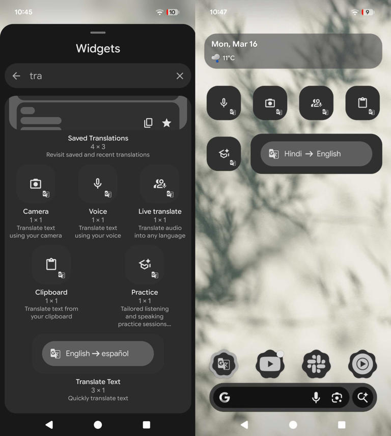 Google Translate splits its features into handy one-tap widgets