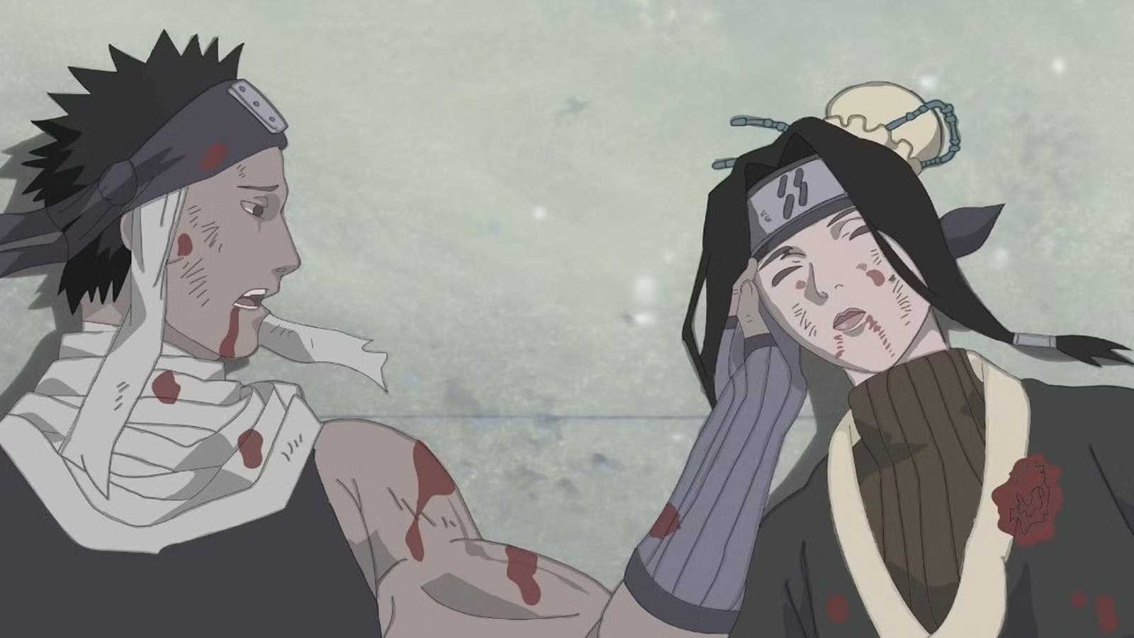 Zabuza holding Haku's face after his death in Naruto