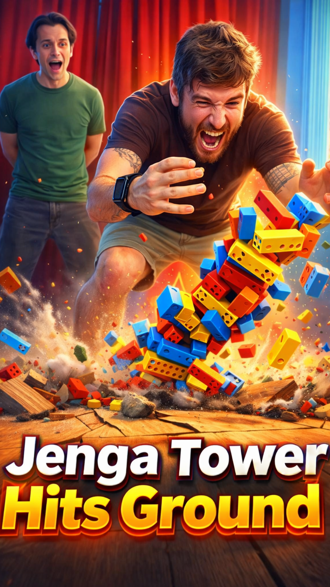 Epic moment: Falling faster than a Jenga tower
