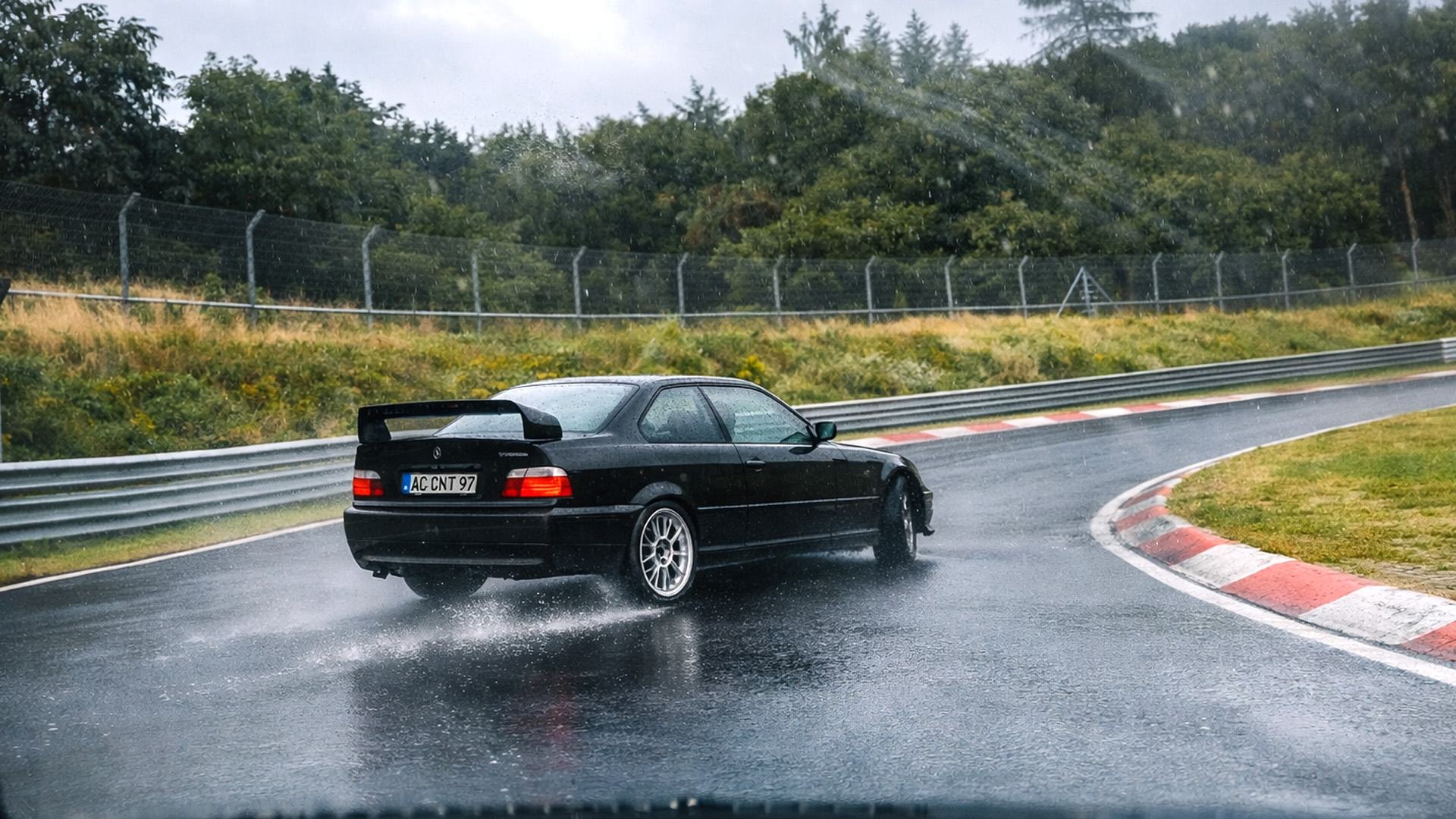 Car Slides Sideways In Rain Nürburgring Wet Track