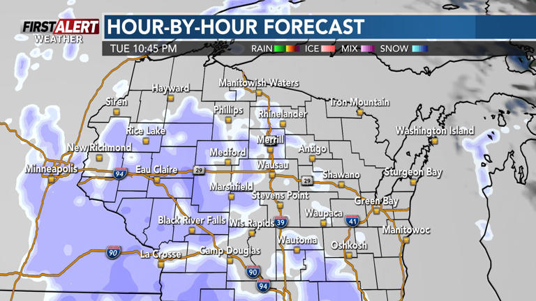 Light snowfall returns Tuesday night with rainfall arriving later this week