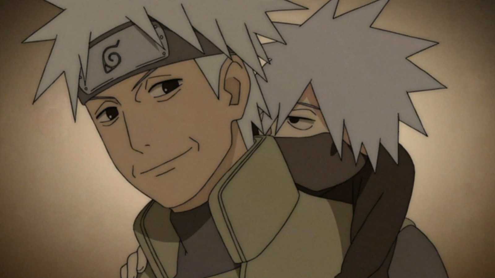 Sakumo Hatake carrying young Kakashi on his back in Naruto