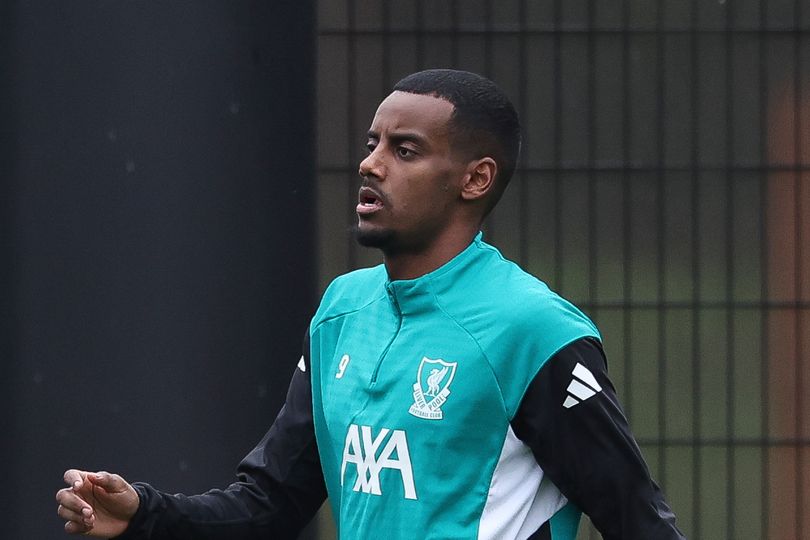 Liverpool striker Alexander Isak during a training session in October 2025.