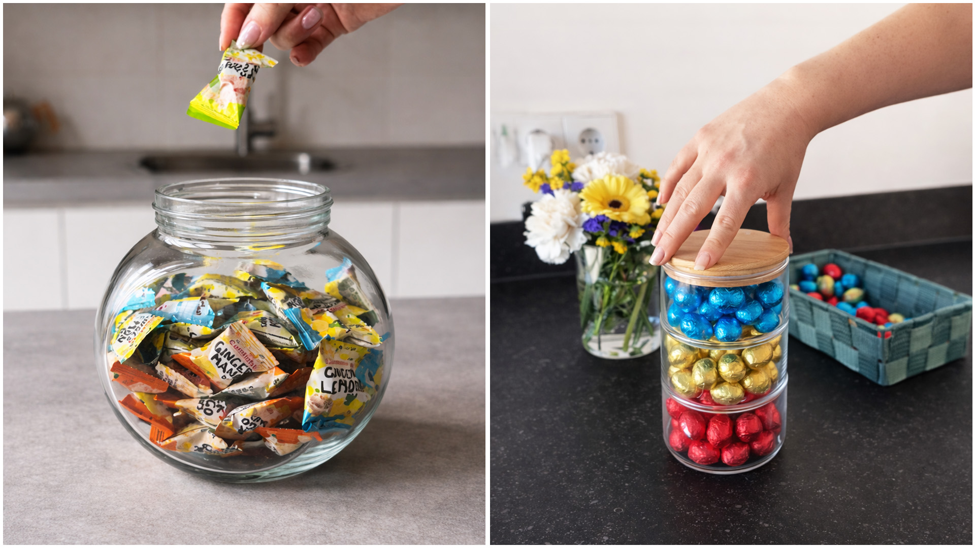 Candy jar restock and countertop organization