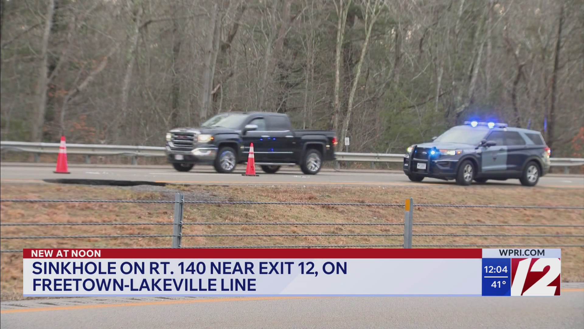 Sinkhole causes lane closure on Route 140 near Freetown Lakeville line