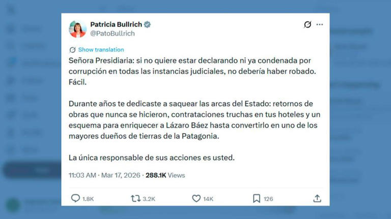 Patricia Bullrich llamó "señora presidiaria" a Cristina Kirchner y la ...